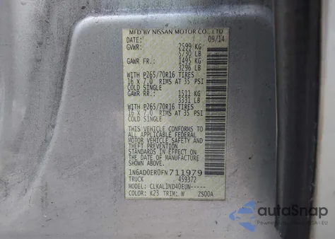 2015 Nissan Frontier S from USA, damaged, VIN 1N6AD0ER0FN711979